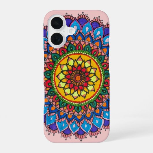 カラフルボヘミアンマンダラフラワー iPhone 16ケース (裏面)