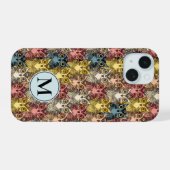 カラフルボホフクロウの森柄 iPhone 15ケース (裏面横)
