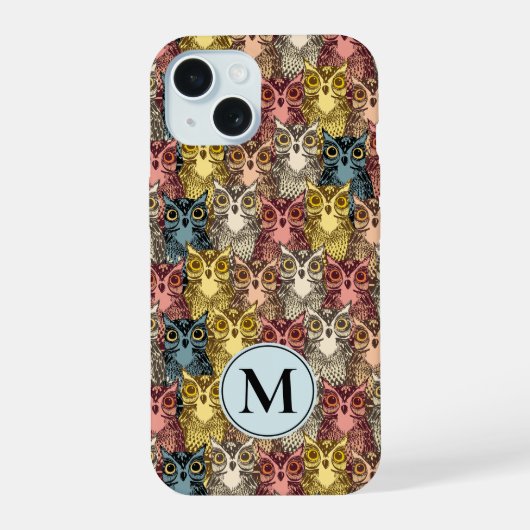 カラフルボホフクロウの森柄 iPhone 15ケース (裏面)