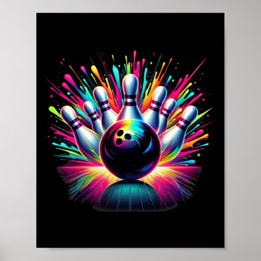 カラフルボーリングゲーム日ボーリングかわいい鮮やか列 ポスター (正面)