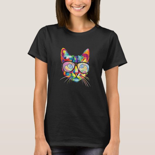 カラフルポップかわいいサングラス猫子猫 Tシャツ (正面)