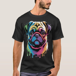 カラフルポップアートスプラッシュアートタイ染めレインボーパグ Tシャツ