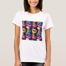 カラフルポップアートリップスTシャツ - 大胆で芸術的な女性向け