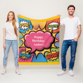 カラフルポップアート女子の誕生日パーティーギフト フリースブランケット