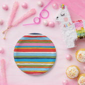 カラフルポップ・アートのストライプ線パターン ペーパープレート (パーティー)