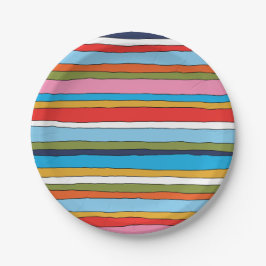 カラフルポップ・アートのストライプ線パターン ペーパープレート