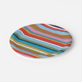 カラフルポップ・アートのストライプ線パターン ペーパープレート (アングル)