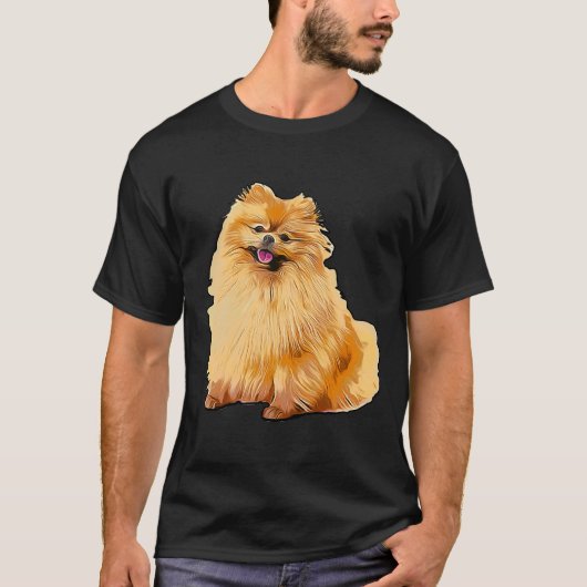 カラフルポメラニア犬座りポメラニア犬スピッツ Tシャツ (正面)