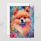 カラフルポメラニア犬 ポストカード (正面/裏面)