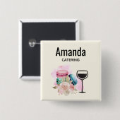 カラフルマカロンとワインの水色ボタン 缶バッジ (正面&裏面)