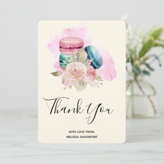 カラフルマカロンと花の水彩ありがとう サンキューカード (スタンド正面)