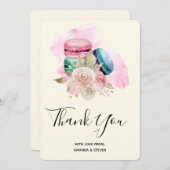 カラフルマカロンと花の水彩ありがとう サンキューカード (正面/裏面)
