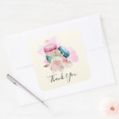カラフルマカロンと花の水彩ありがとう スクエアシール (封筒)