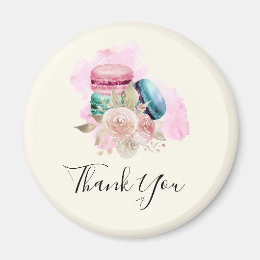 カラフルマカロンと花の水彩ありがとう マグネット (正面)
