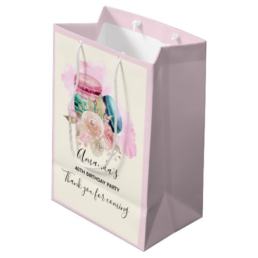 カラフルマカロンと花の水彩ありがとう ミディアムペーパーバッグ (裏面アングル)