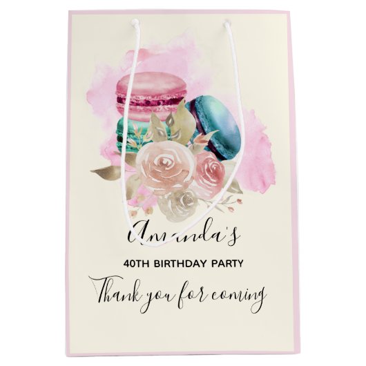 カラフルマカロンと花の水彩ありがとう ミディアムペーパーバッグ (正面)