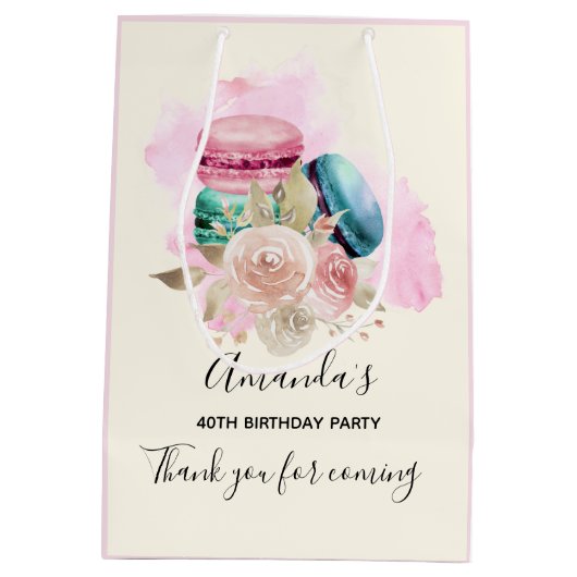 カラフルマカロンと花の水彩ありがとう ミディアムペーパーバッグ (裏面)