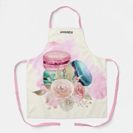 カラフルマカロンと花水彩エプロン エプロン (正面)