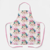 カラフルマカロンと花水彩模様 エプロン (正面)