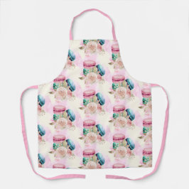 カラフルマカロンと花水彩模様 エプロン