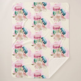 カラフルマカロンと花水彩模様 シェルパブランケット