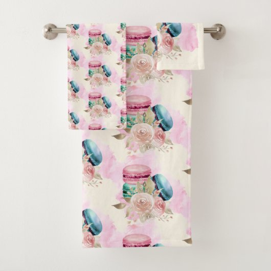カラフルマカロンと花水彩模様 バスタオルセット (インサイチュ)