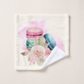 カラフルマカロンと花水彩模様 バスタオルセット (ウォッシュタオル)