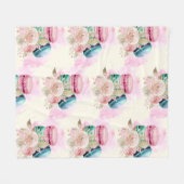 カラフルマカロンと花水彩模様 フリースブランケット (正面(横))