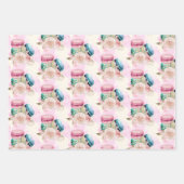 カラフルマカロンと花水彩模様 ラッピングペーパーシート (正面)