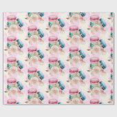 カラフルマカロンと花水彩模様 ラッピングペーパー (フラット)