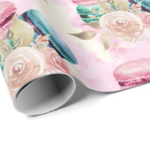 カラフルマカロンと花水彩模様 ラッピングペーパー (ロールコーナー)