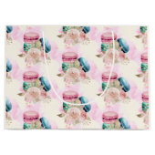 カラフルマカロンと花水彩模様 ラージペーパーバッグ (正面)