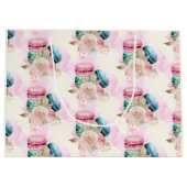 カラフルマカロンと花水彩模様 ラージペーパーバッグ (裏面)