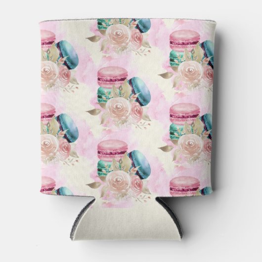 カラフルマカロンと花水彩模様 缶クーラー (正面)