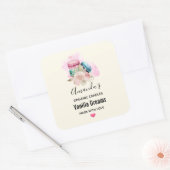 カラフルマカロンと花水彩蝋燭 スクエアシール (封筒)