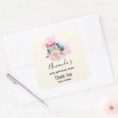 カラフルマカロンと花水彩誕生日 スクエアシール (封筒)