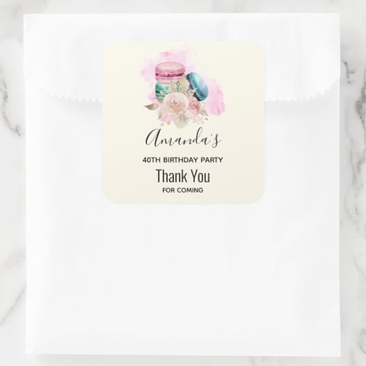 カラフルマカロンと花水彩誕生日 スクエアシール (バッグ)