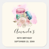 カラフルマカロンと花水彩誕生日 スクエアシール (正面)