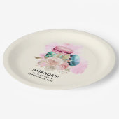 カラフルマカロンと花水彩誕生日 ペーパープレート (アングル)