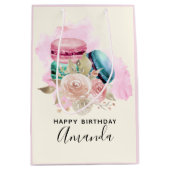 カラフルマカロンと花水彩誕生日 ミディアムペーパーバッグ (正面)