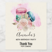 カラフルマカロンと花水彩誕生日 ワインラベル (シングルラベル)