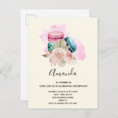 カラフルマカロンと花水彩 インビテーションポストカード (正面/裏面)