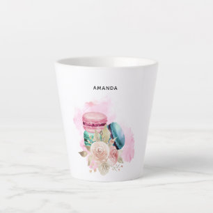 カラフルマカロンと花水彩 カフェラテマグ