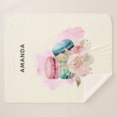 カラフルマカロンと花水彩 シェルパブランケット (正面(横))