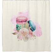 カラフルマカロンと花水彩 シャワーカーテン (正面)