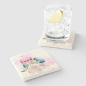 カラフルマカロンと花水彩 ストーンコースター (横)