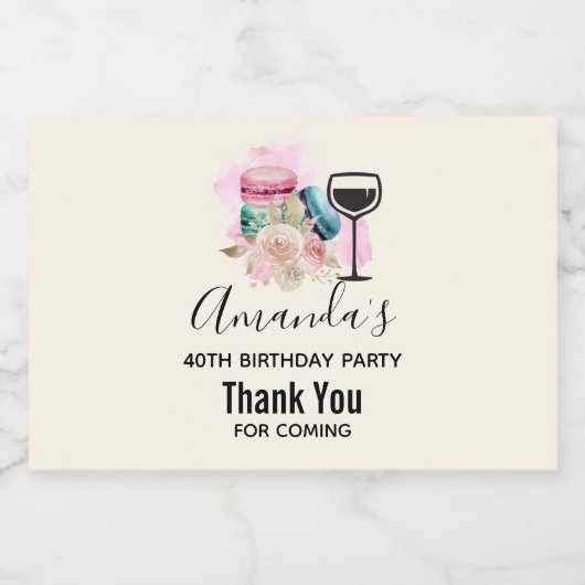 カラフルマカロンと花水彩 スパークリングワインラベル (シングルラベル)