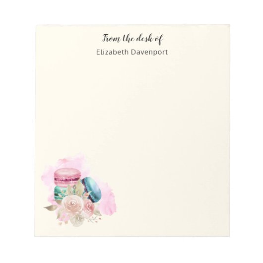 カラフルマカロンと花水彩 ノートパッド (正面)