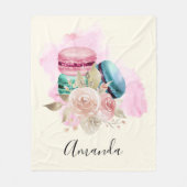 カラフルマカロンと花水彩 フリースブランケット (正面)