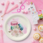 カラフルマカロンと花水彩 ペーパープレート (パーティー)